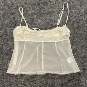 UNIF Sheer Y2K Corset Milkmaid White Lace Trim Tank Top Size XL